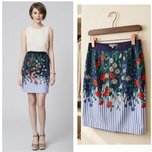 Anthropologie Postmark Size 2 Pencil Skirt Floral Vertical Garden Striped Skirt